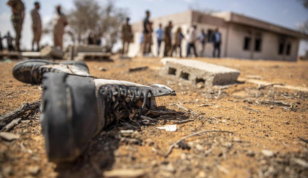 The burned out ruins of the "box prison" where members of the Al-Kaniyat armed formation allegedly tortured residents of Tarhuna and the surrounding areas. 