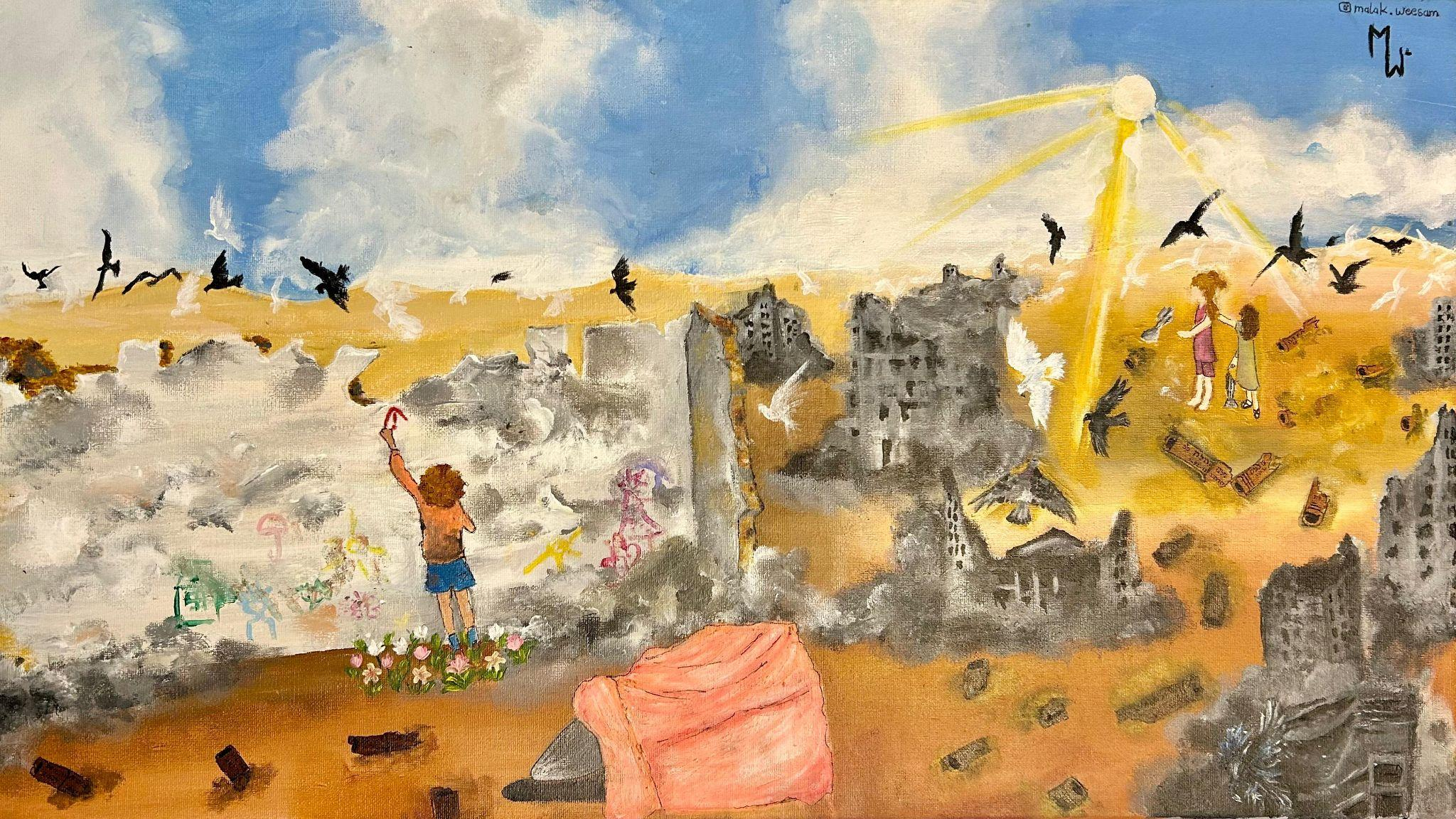 Painting by Malak, a young artist in Gaza.