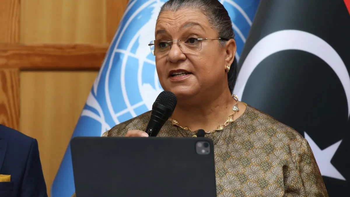 الممثلة الخاصة للأمين العام السيدة هانا تيتيه أثناء إلقائها الكلمة الافتتاحية للمعرض