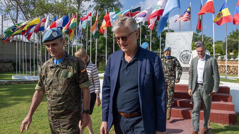 USG Lacroix accompanied by UNIFIL's Head of Mission and Force Commander Lieutenant General Aroldo, during his visit to UNIFIL in June 2025.