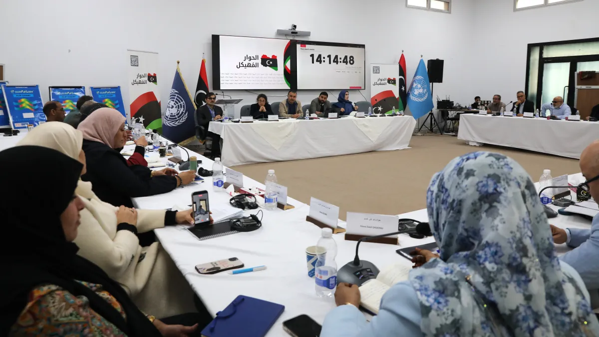 Members of the national reconciliation track of the structured dialogue in a meeting