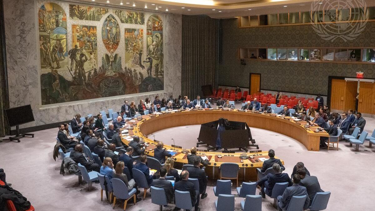 صورة لاجتماع مجلس الأمن بشأن الوضع في ليبيا.