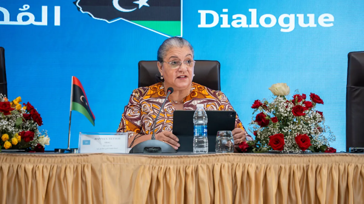 SRSG Hanna Tetteh delivers opening remarks at the final plenary session of the Structured Dialogue in Tripoli on 7 June 2026.