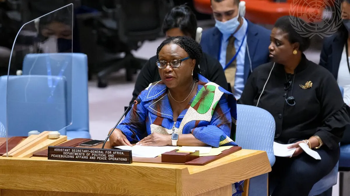 Martha Ama Akyaa Pobee, Assistant Secretary-General for Africa of the Departments of Political and Peacebuilding Affairs and Peace Operations, briefs the Security Council meeting on the situation in Libya.