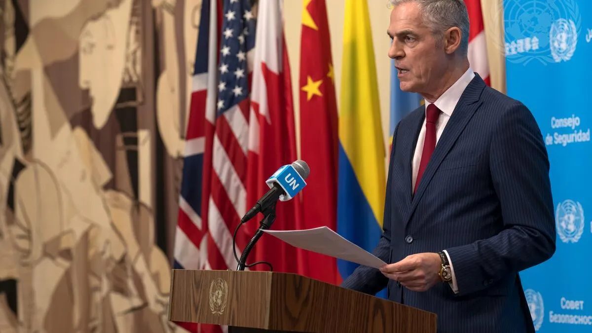 Jérôme Bonnafont, Permanent Representative of France to the United Nations and President of the Security Council for the month of September, reads a Security Council press statement on Libya.