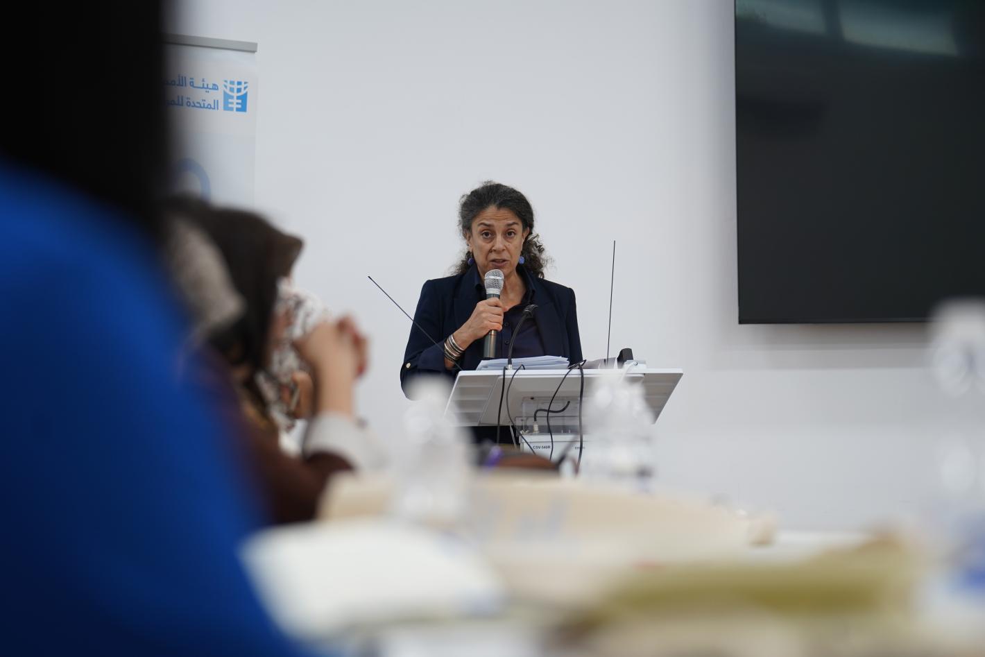 نائبة الممثلة الخاصة للأمين العام، السيدة ستيفاني خوري تتحدث في إحدى المشاورات بطرابلس