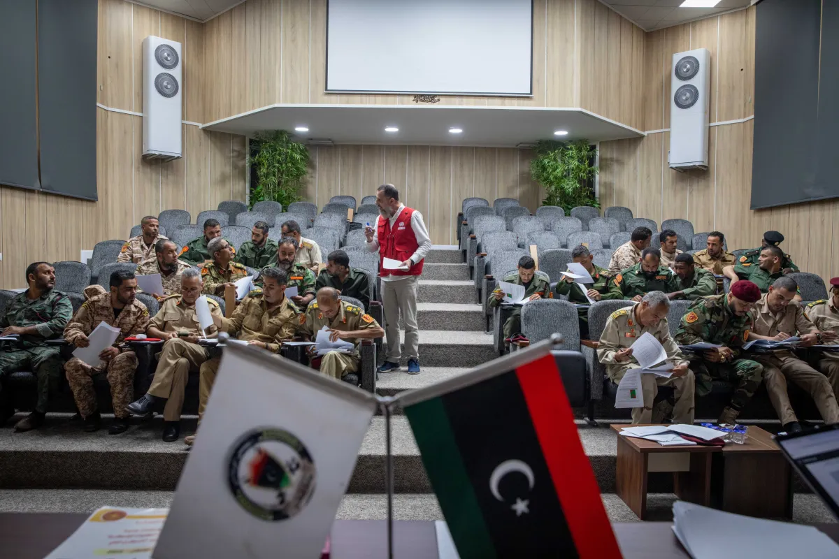 Officers learn about weapons and ammunition management in a classroom at the Ministry of Defence