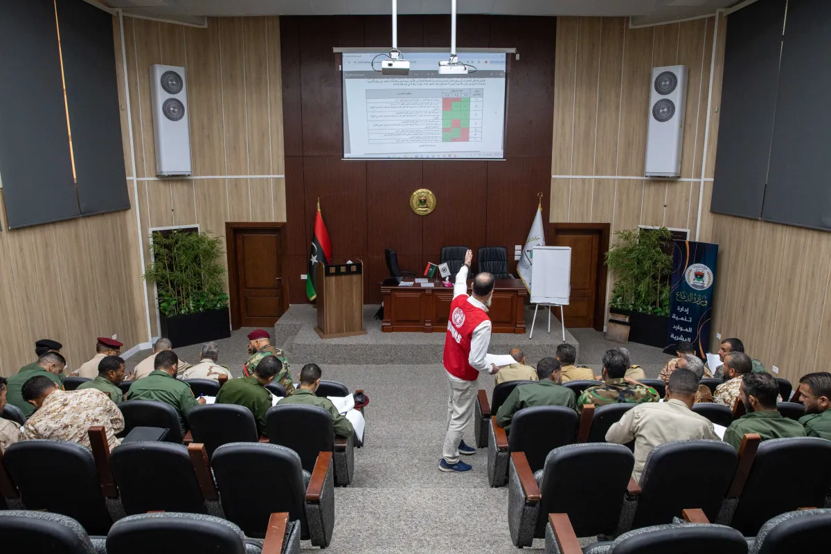 Officers learn about weapons and ammunition management in a classroom at the Ministry of Defence