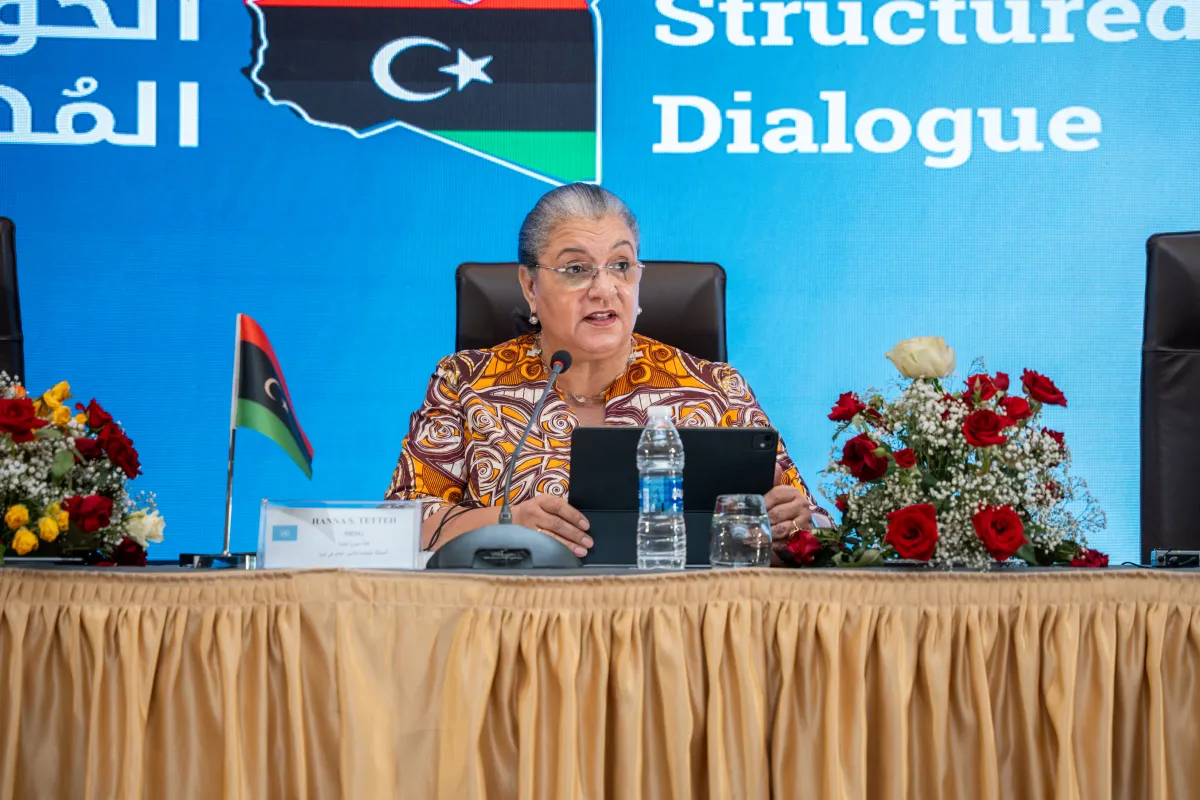 SRSG Hanna Tetteh delivers opening remarks at the final plenary session of the Structured Dialogue in Tripoli on 7 June 2026.
